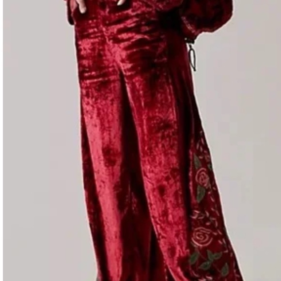 Freebird by Steven Pants - NWT FREE PEOPLE ANNA SUI COLAB ROSE GARDEN EMBROIDERED TROUSERS